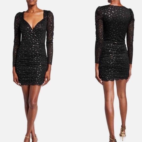 SAYLOR Size M Felix Metallic Stretch Lace Mini Sheath Dress Black Gold Goth - Picture 1 of 7